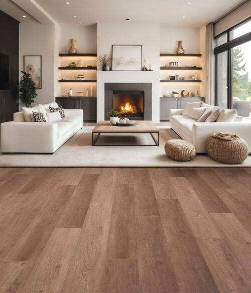 AquaProof Fox Hollow waterproof laminate flooring installed in a living room