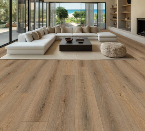 AquaProof XL Beach Haven waterproof laminate flooring installed in a living room