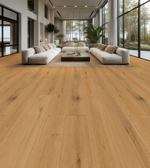 AquaProof XL Sagecrest waterproof laminate flooring installed in a living room